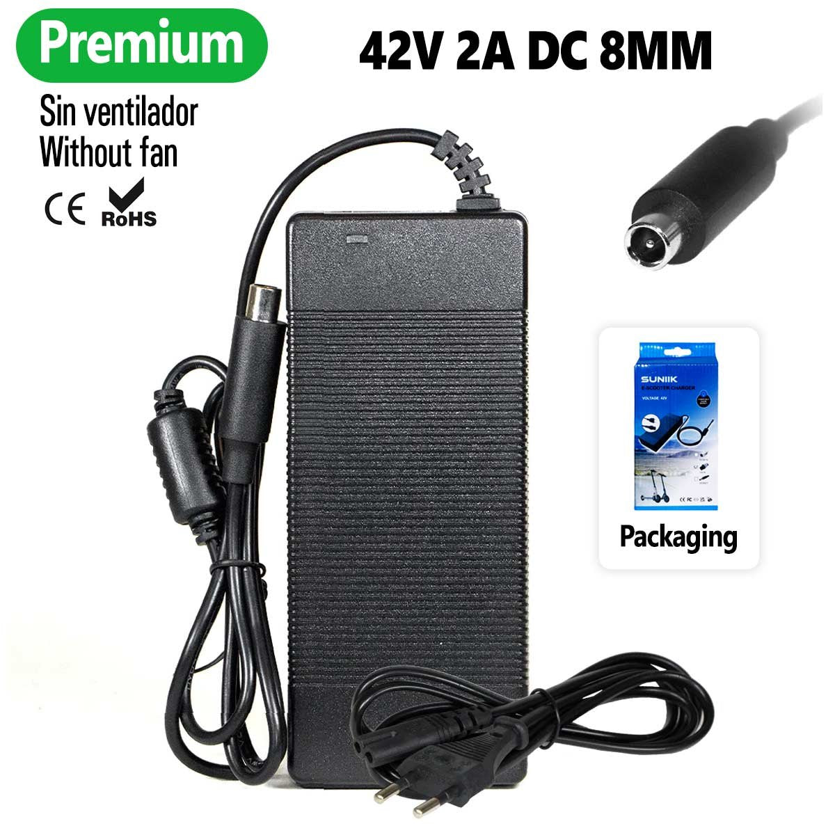 Cargador premium para Xiaomi y Ninebot 42V 2A (conector DC8MM)