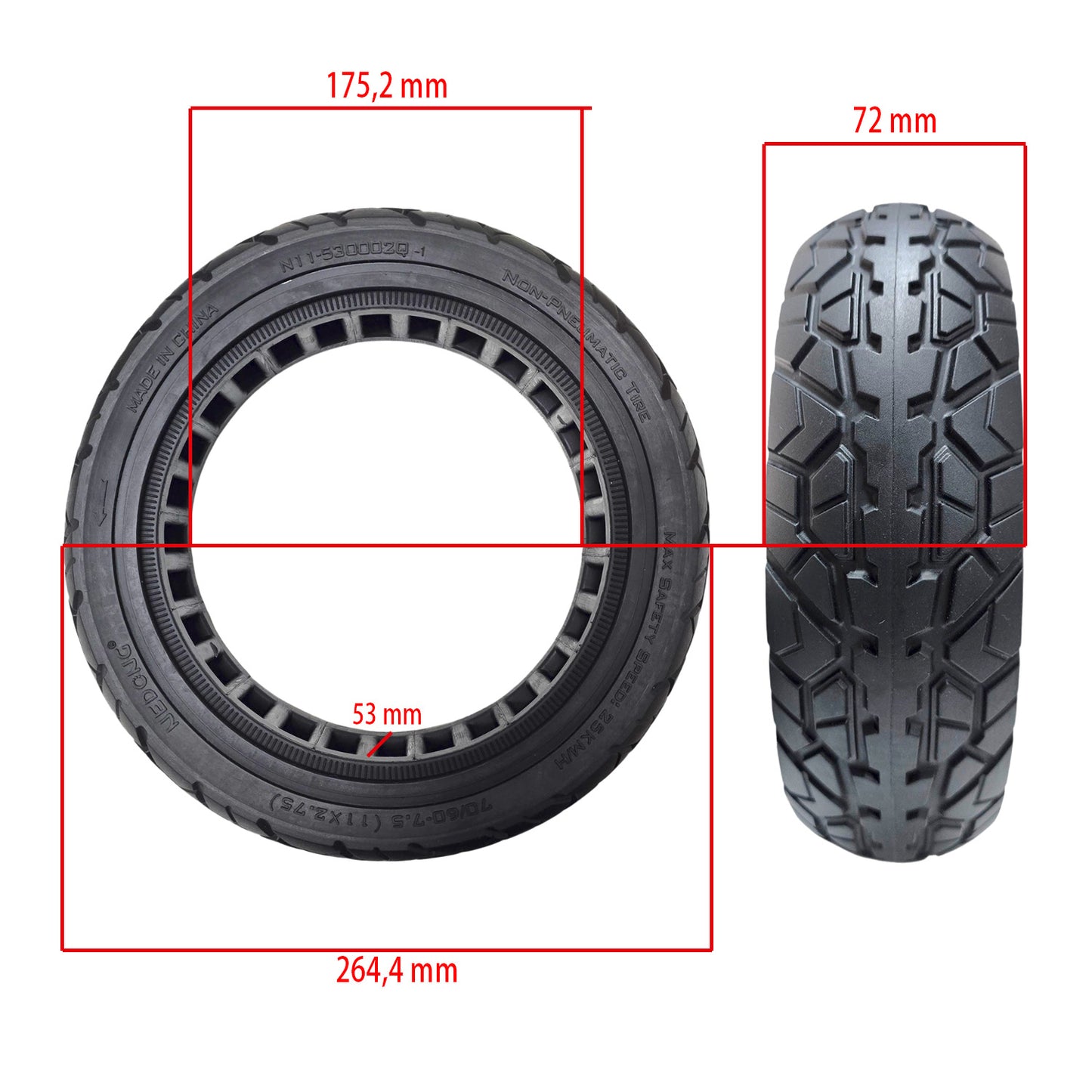 Rueda maciza 70/60-7,5 compatible con ZT3 [Nedong]