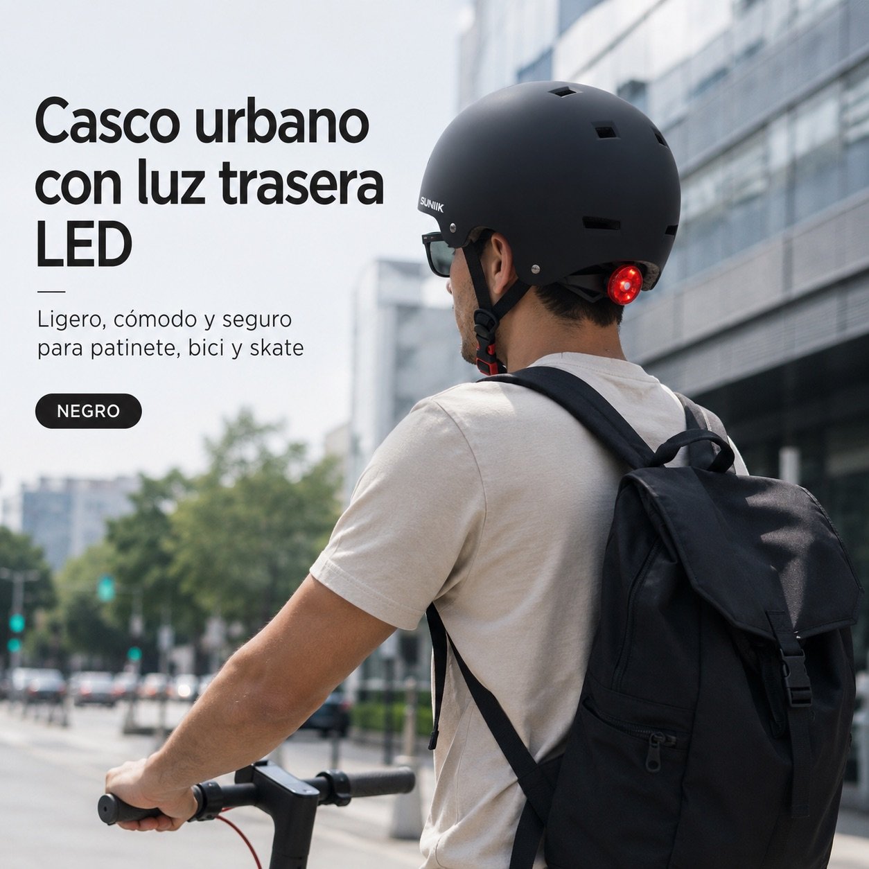 Casco Urbano Regulable Con Luz Trasero Talla L Color Negro