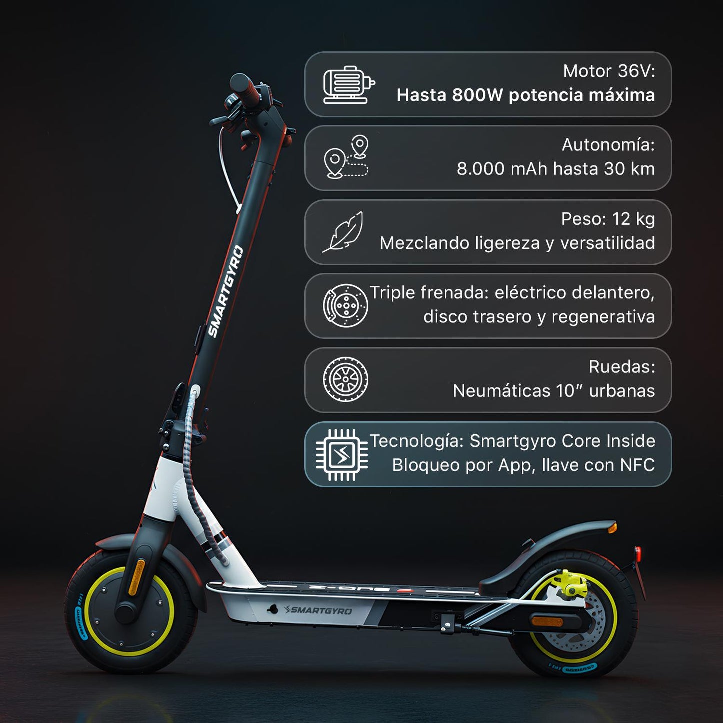 Patinete smartGyro Z-One 2 Gray Certificado + Matrícula + Alarma + Candado