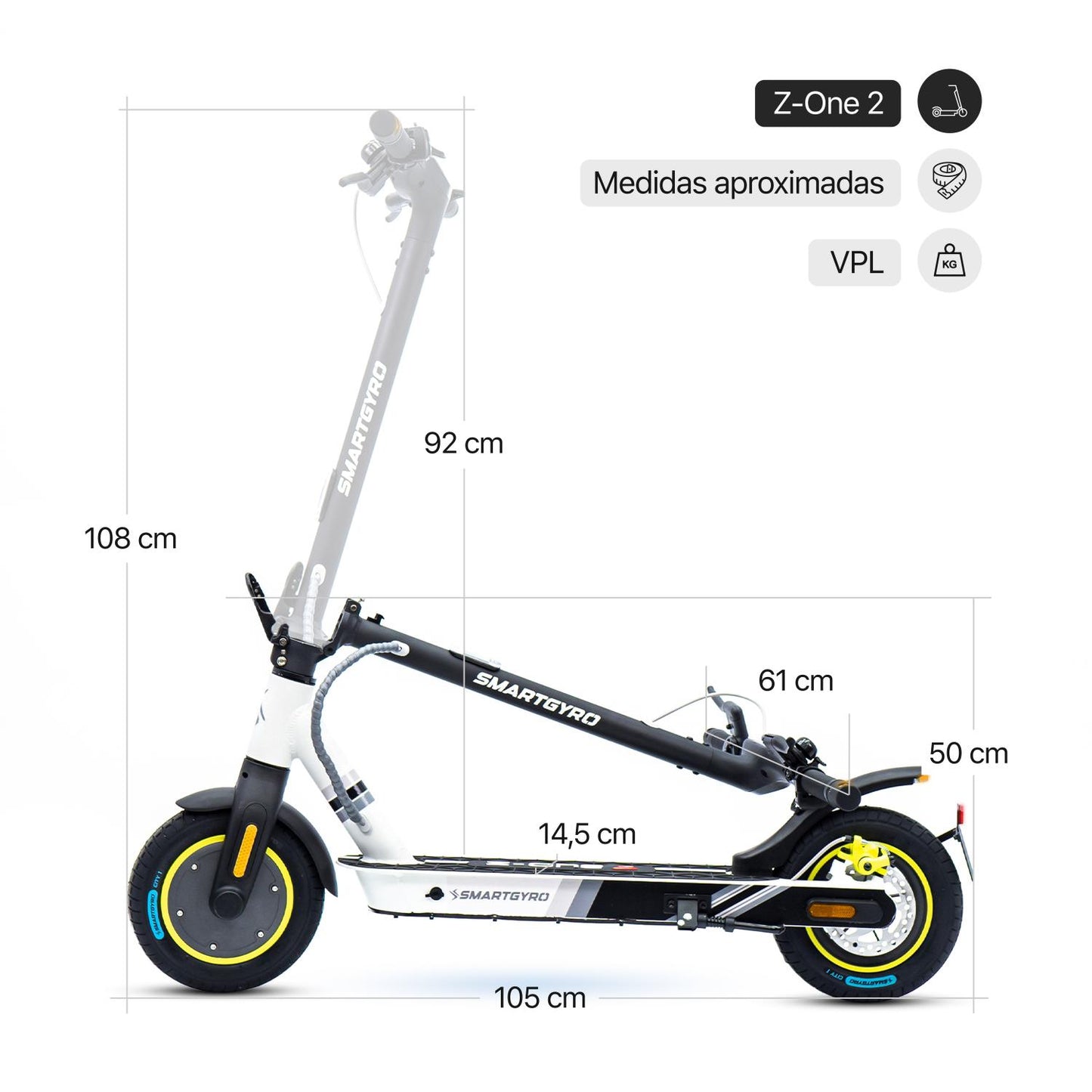 Patinete smartGyro Z-One 2 Gray Certificado + Matrícula + Alarma + Candado