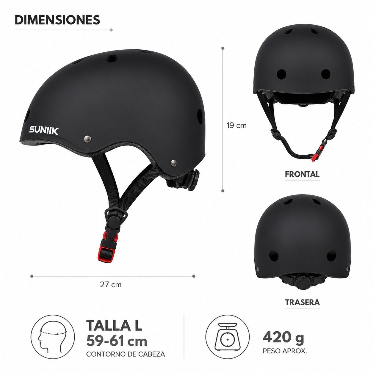Casco Urbano Regulable Talla L Color Negro