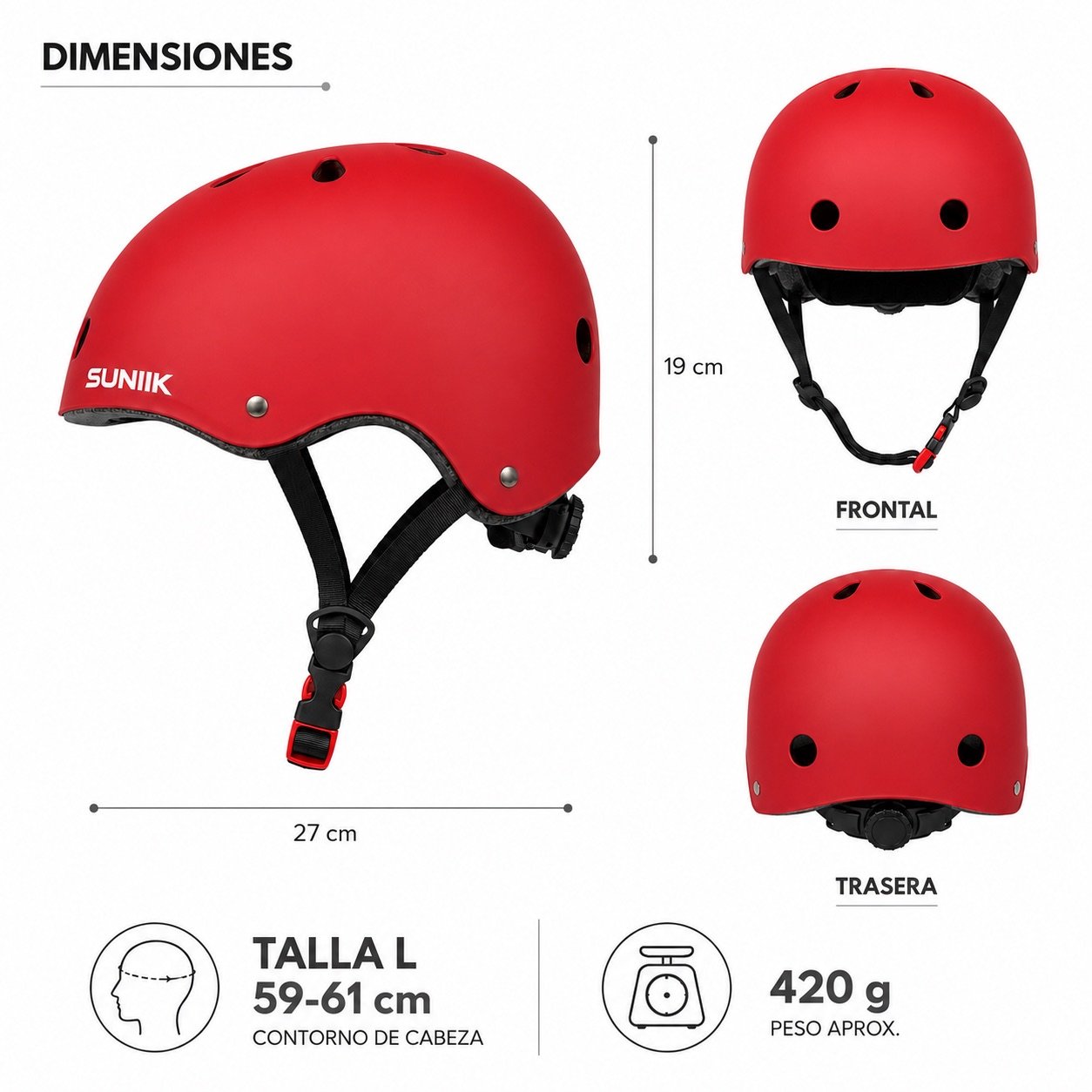 Casco Urbano Regulable Talla L Color Rojo